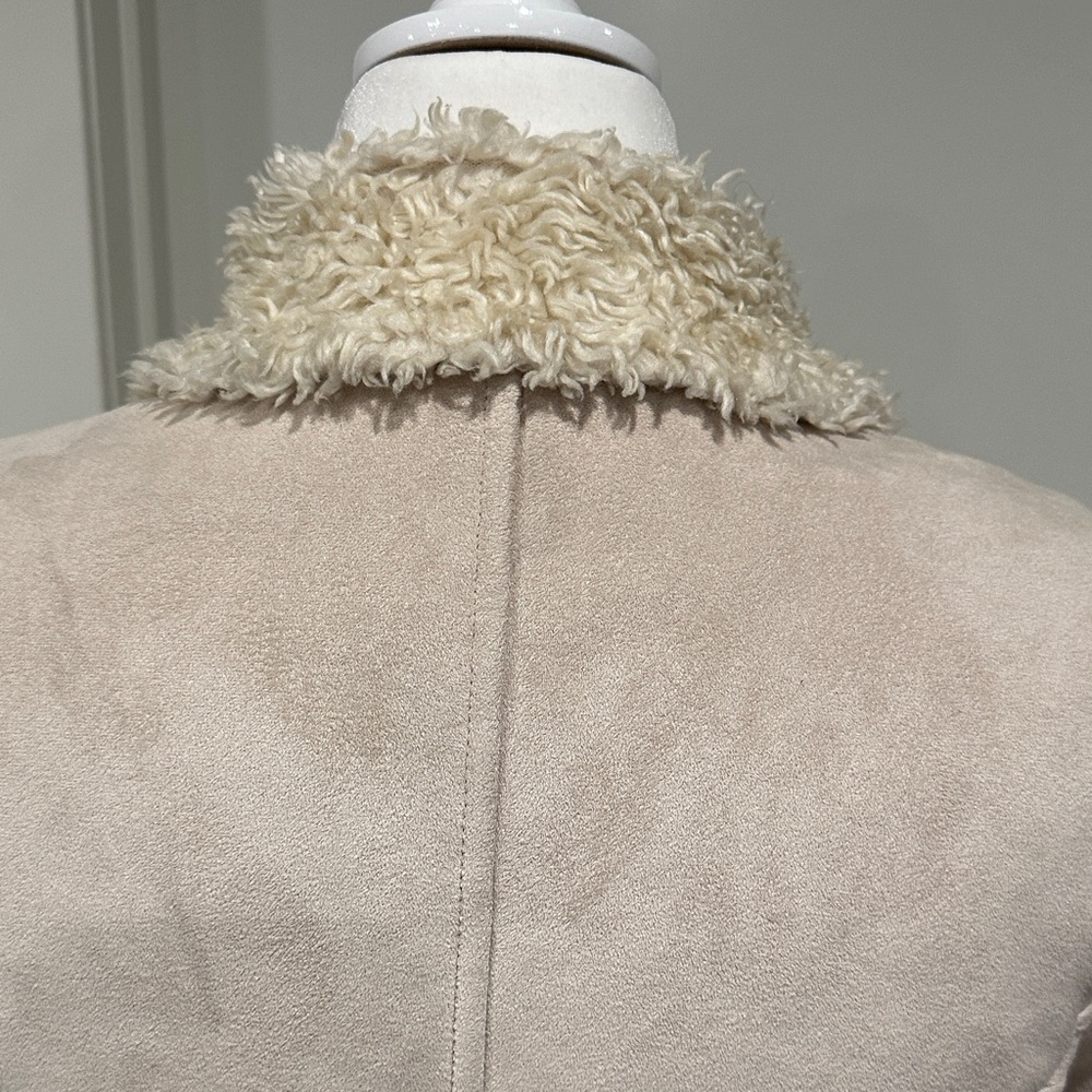Croft & Barrow Faux Suede Shearling Jacket Cream Whipstitch Detail Size M - Picture 7 of 12